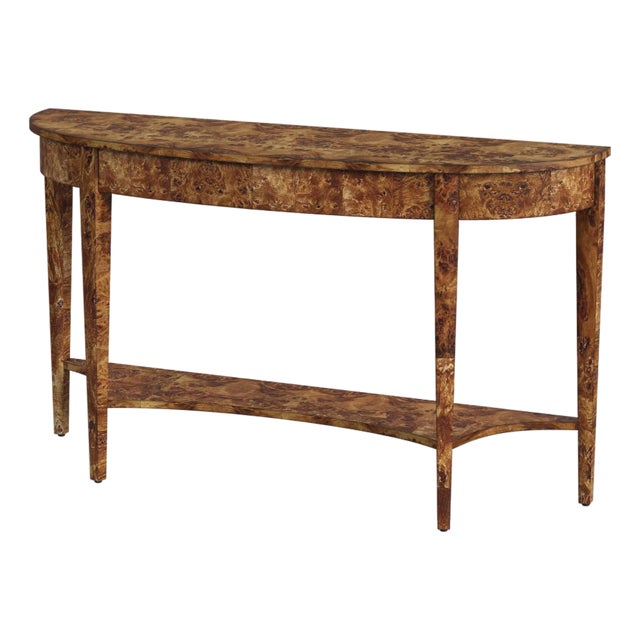 Astor 54"W Demilune Console Table, Traditional Burl For Sale