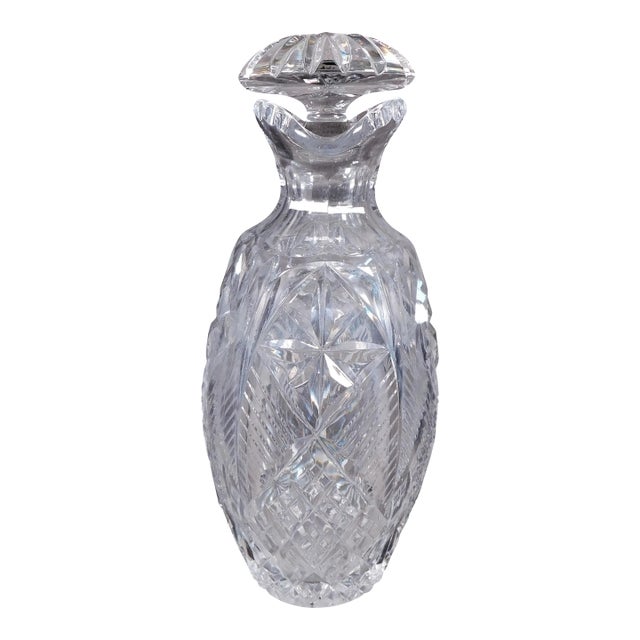 1980s Cut Crystal Oval Decanter With Clam Shell Spout For Sale