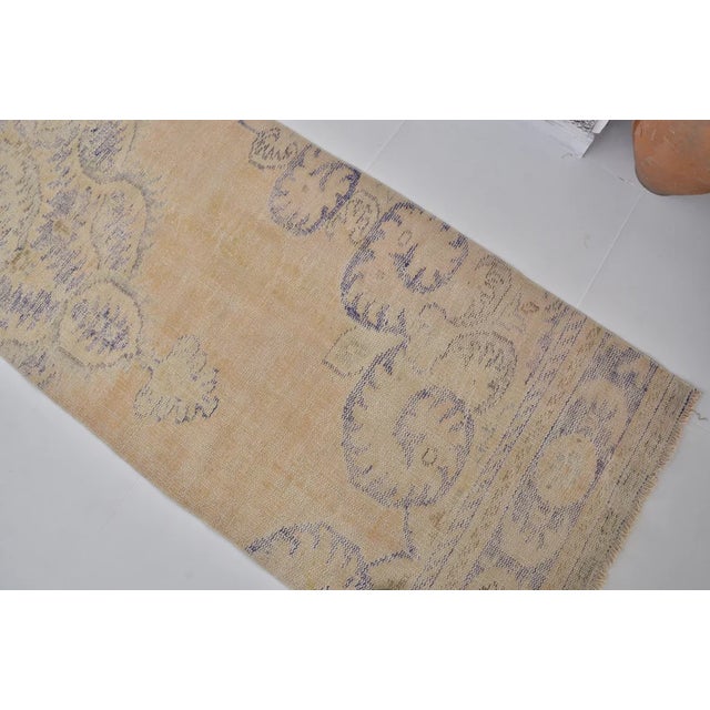 Tan Vintage Faded Floral Turkish Runner, Ochre and Soft Violet Rug For Sale - Image 8 of 10