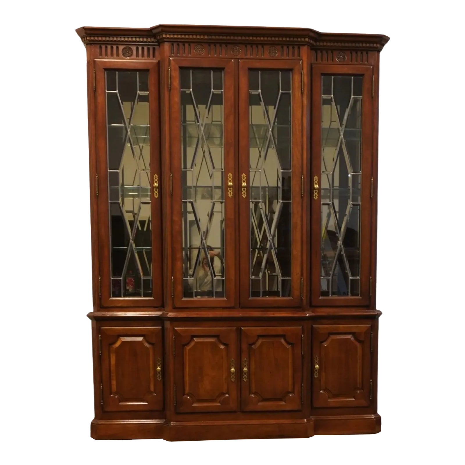 Century Furniture Solid Cherry Traditional Style 64" Breakfront Lighted ...