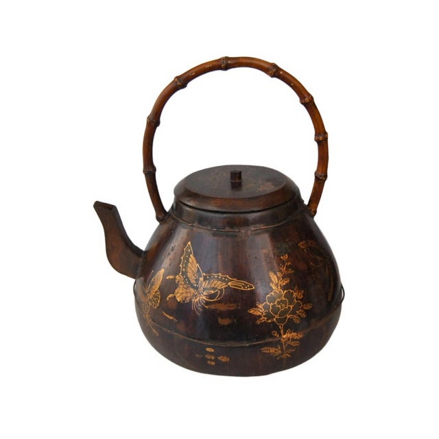 Japonisme Antique Gilt Inlay Rosewood Kettle or Teapot With Butterflies and Flowers, 19th Century For Sale - Image 3 of 13