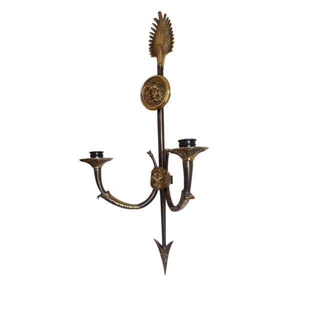 Fabulous pair of Neoclassical candle sconces with Versace-style Medusa and lion heads. Cast iron in the manner of Gio...