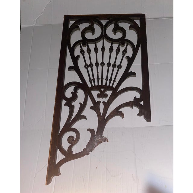 Brown Late 19Th Century Original Salvaged Chicago Varnished Oak Wood Asymmetrical Wall-Mount Victorian Fretwork For Sale - Image 8 of 11