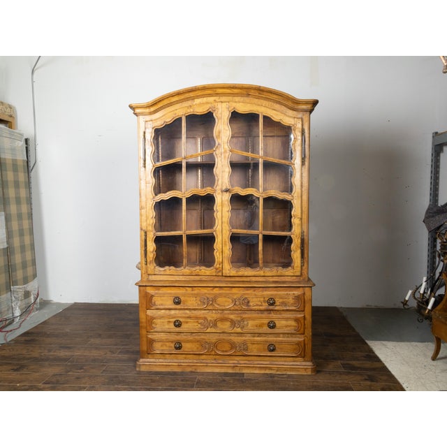 19th Century French Chapeau de Gendarme 19th Century Carved Elm Cabinet with Glass Doors For Sale - Image 5 of 12