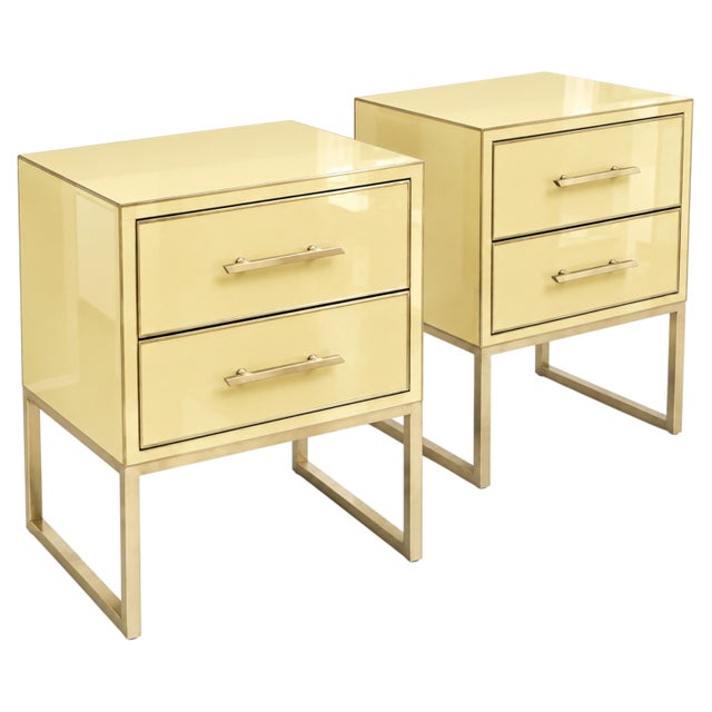 Gold Butter Yellow Murano Glass Nightstands with Brass Loop Bases from Justfurnituress SRL, Set of 2 For Sale - Image 8 of 8