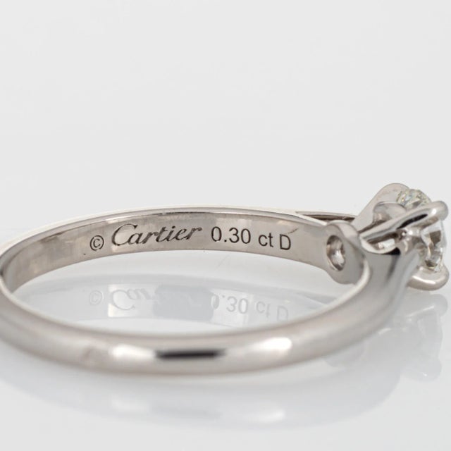 Metal Cartier 0.30ct Diamond Engagement Ring Platinum Sz 5 Estate COA GIA Signed For Sale - Image 7 of 7