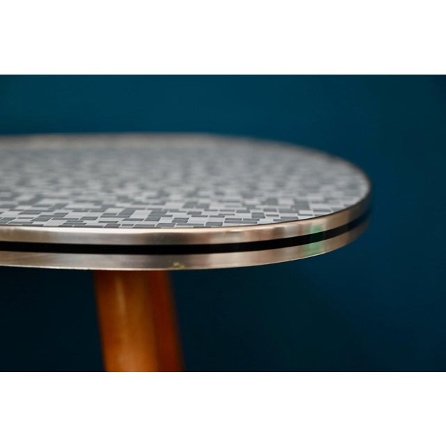 Wood Vintage Formica Tripod Cocktail Table with Compass Legs, 1960s For Sale - Image 7 of 11