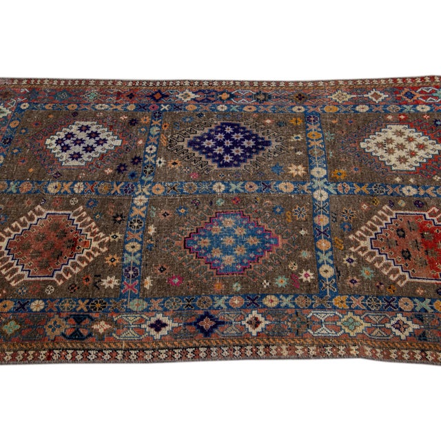 Textile Vintage Distressed Handmade All Over Brown Wool Rug For Sale - Image 7 of 9