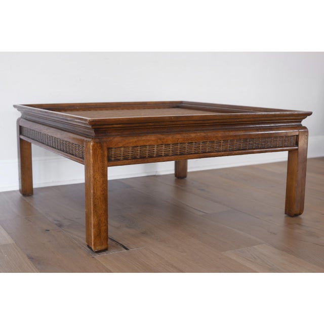 Mid-Century Modern 1950s MCM Hollywood Regency Pagoda Coffee Table With Rattan Accents For Sale - Image 3 of 13