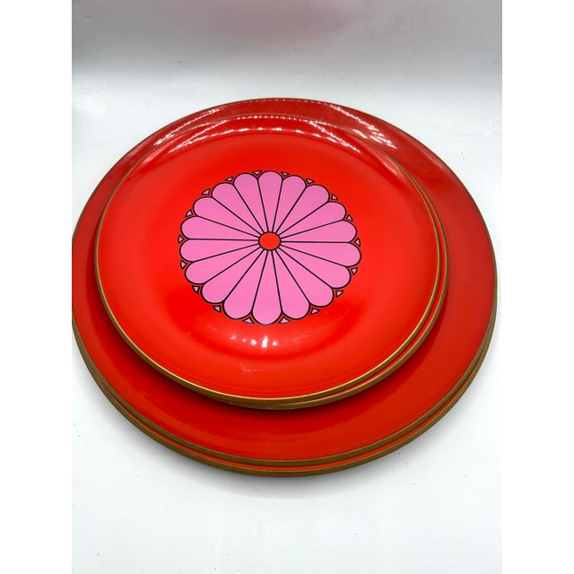 Orange Vintage CTO Japan Melamine Flower Power Plates and Serving Platters, Set of 10 For Sale - Image 8 of 17
