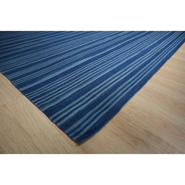 Contemporary 4x6 Para Penelope Blue Stripe Geometric Flatweave Wool Carpet Rug For Sale - Image 3 of 8