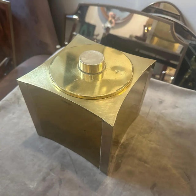 Metal 1970s Mid-Century Modern Brass and Silver Plated Italian Ice Bucket For Sale - Image 7 of 16