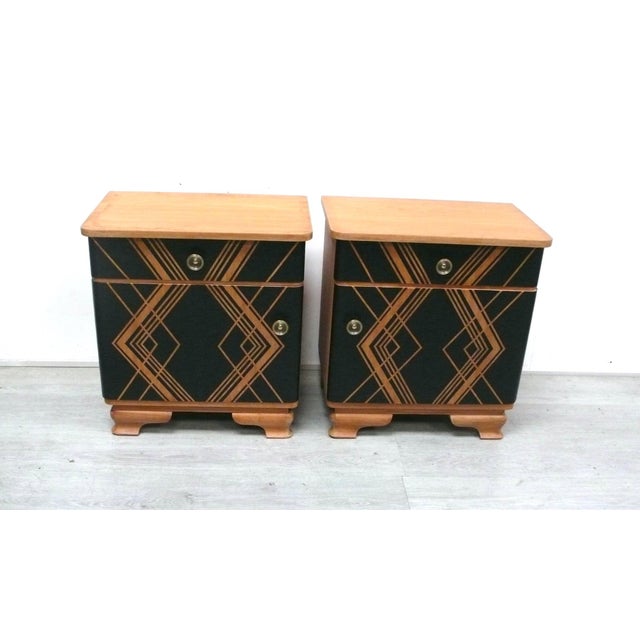 Black Art Deco Bedside Tables in Oak, Germany, 1940s, Set of 2 For Sale - Image 8 of 8