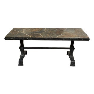 Coffee Table in Forged Steel with a Slate Top, 1950s For Sale