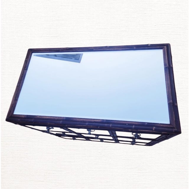 1990s Vintage Mirrored Dark Stained Bamboo 3 Drawer Dorothy Draper Style Chest of Drawers For Sale - Image 5 of 12