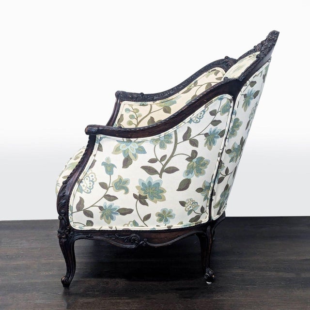 Rococo Victorian Rococo Revival Carved Bergère Lounge Chair With Floral Upholstery For Sale - Image 3 of 8