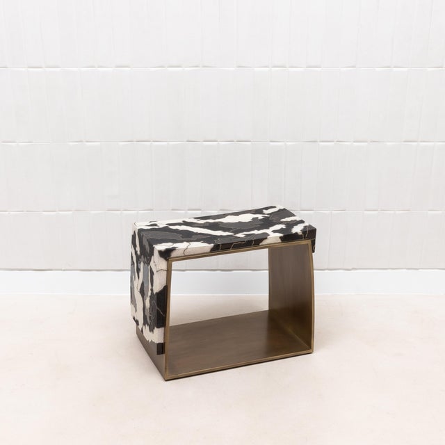 Stool With Shagreen and Shell Pattern With Bronze Patina Brass by R&y Augousti For Sale - Image 11 of 12