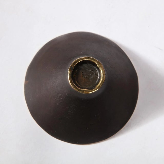 Metal Mid-Century Modernist Patinated Brass Conical Dish Signed Carl Aubock For Sale - Image 7 of 10