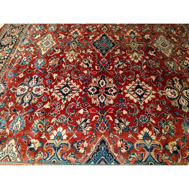 Vintage Persian Mahal Sultanabad Rug, Hand-Knotted Wool, Geometric Pattern, Red & Blue, 9x13 For Sale - Image 10 of 16