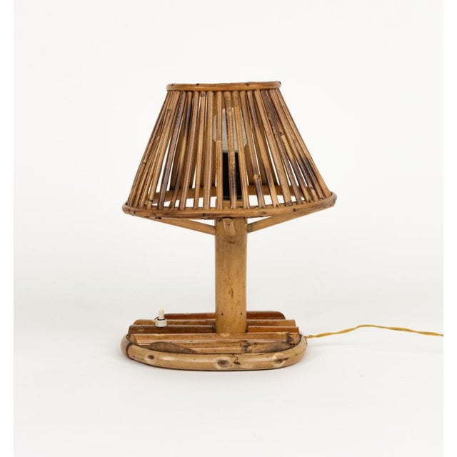 Mid-Century Rattan and Bamboo Table Lamp in the style of Louis Sognot, Italy, 1960s For Sale - Image 4 of 14