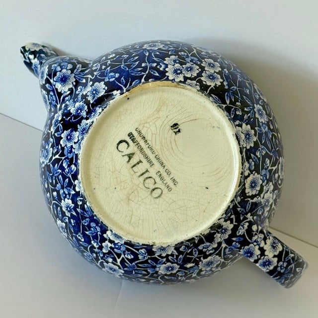 1950s Calico Blue Teapot, Blue White Floral Chintz, Staffordshire Crownford China, England For Sale In Phoenix - Image 6 of 9