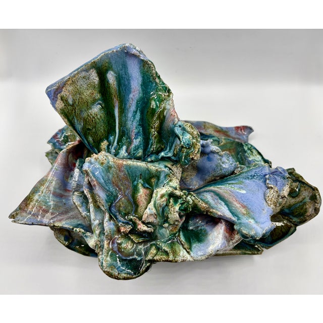 A multi-colored glazed ceramic sculpture, which is inspired by the sea. Free-form handbuilt in my Sausalito, CA studio.