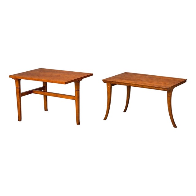 t.h. Robsjohn-Gibbings, Rare Trapeza End Tables, Walnut, Greece, 1937 For Sale