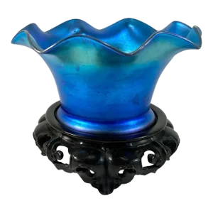American Durand Bronze and Blue Art Glass Table Lamp