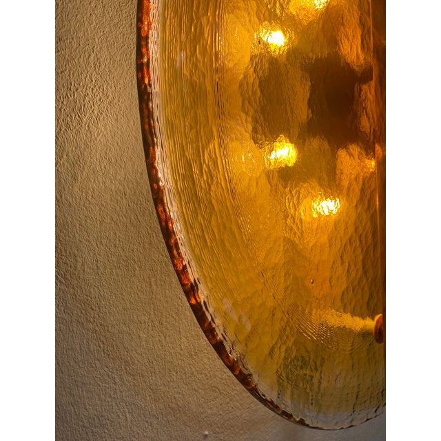 Italian Wall Light in Amber Murano Glass Disc and Brass Metal Frame For Sale - Image 6 of 10