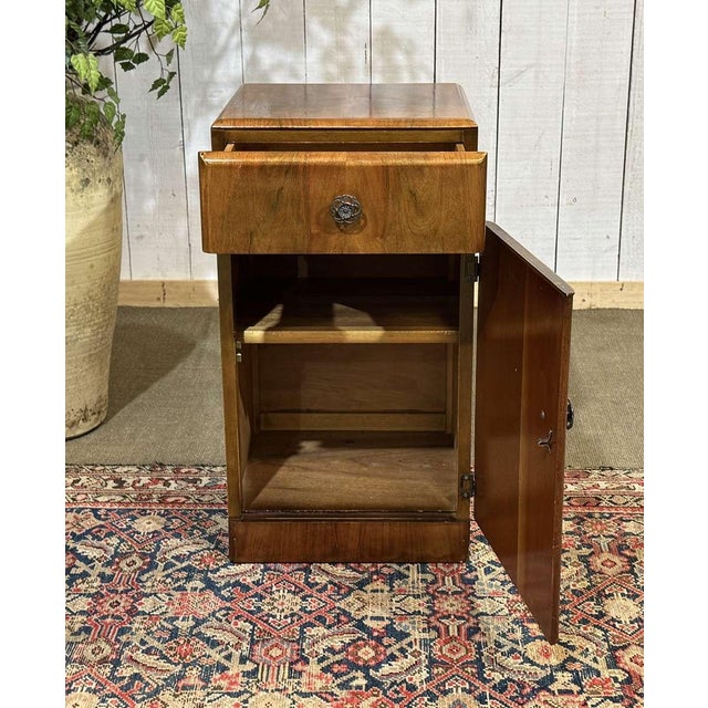 Art Deco English Bedside Table in Walnut, 1950s For Sale - Image 6 of 10
