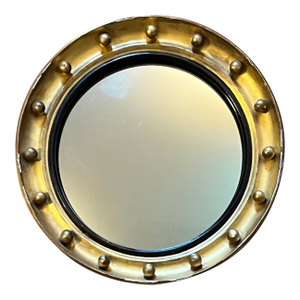 Antique Small Scale English Regency Bullseye Convex Gilt Wood Mirror, Circa 1825