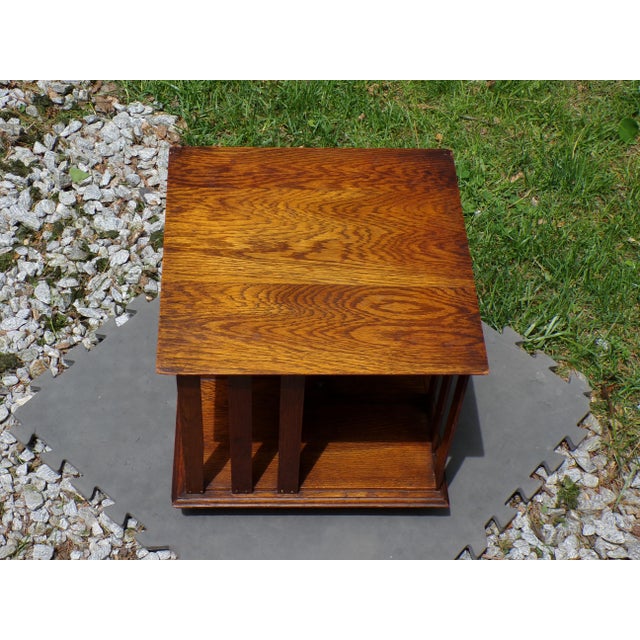 Antique Mission Era Solid Oak Desktop Revolving Bookcase For Sale - Image 11 of 16