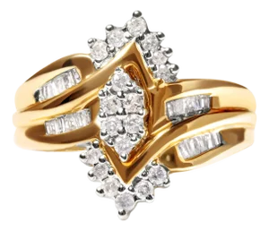 10K Two-Toned 1/2 Cttw Round And Baguette-Cut Composite Pear Head Diamond Ring (H-I Color, I2-I3 Clarity) - Ring Size 7