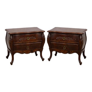 Pair of Vintage French Provincial Bombe-Style Solid Wood End Tables — Nightstands For Sale