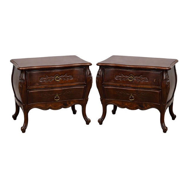 Pair of Vintage French Provincial Bombe-Style Solid Wood End Tables — Nightstands For Sale