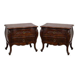 Pair of Vintage French Provincial Bombe-Style Solid Wood End Tables — Nightstands