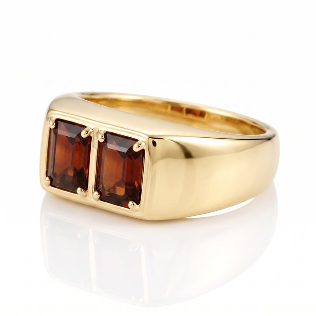 Make a bold statement with this modern signet-inspired band featuring a smooth, wide metallic frame that seamlessly holds...