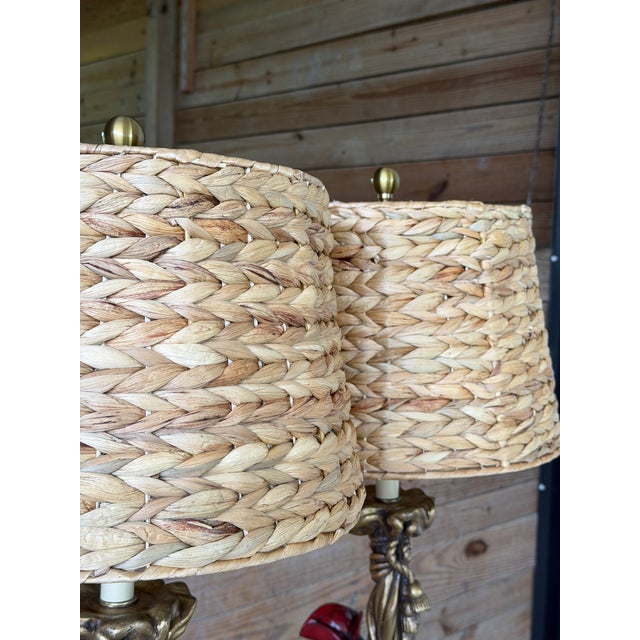 Late 20th Century Pair of Wildwood Figural Monkey Table Lamps With Woven Seagrass Shades For Sale In Naples, FL - Image 6 of 12