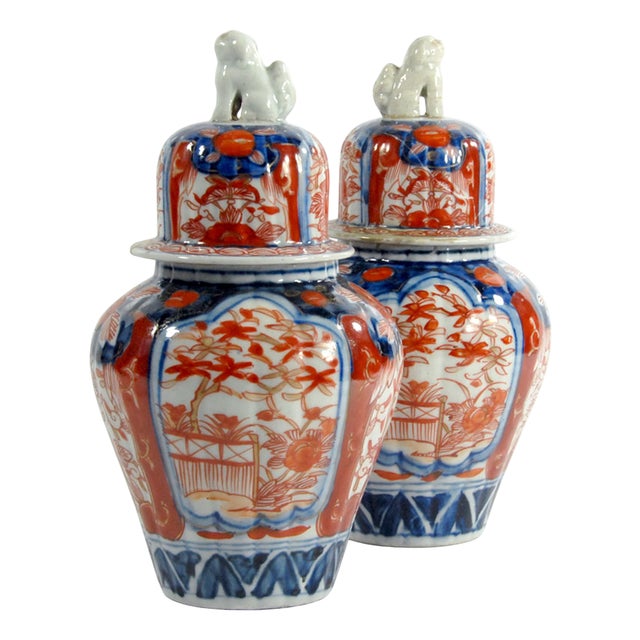 Antique Japanese Hand Painted Imari Vases, Set of 2 For Sale