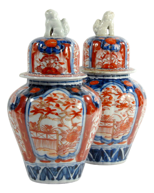 Antique Japanese Hand Painted Imari Vases, Set of 2