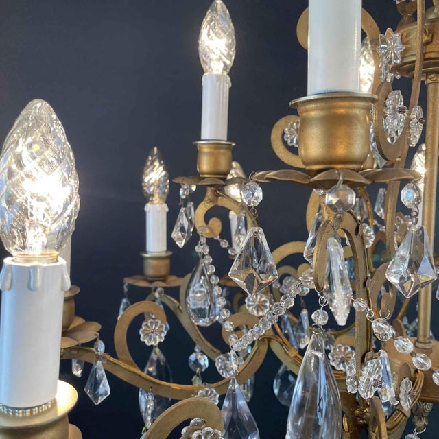 Chandelier in Gilded Iron and Crystals, 1950s For Sale - Image 9 of 11