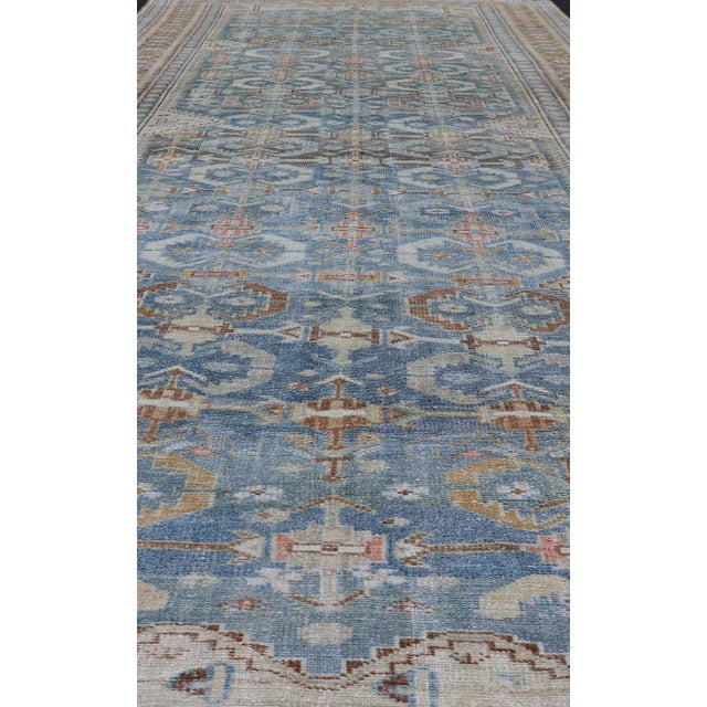 Blue Light Blue and L. Green Persian Gallery Malayer Rug With Geometric Design 5'1 X 11'6 For Sale - Image 8 of 16