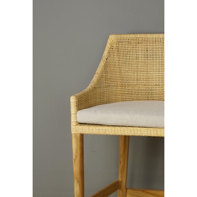 Wood and Rattan High Bar Stools, Set of 2 For Sale - Image 5 of 8