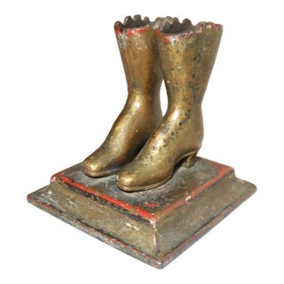 Rare Antique 19th Century Cast Iron Pair Lady Boots Match Holder Door Stopper For Sale