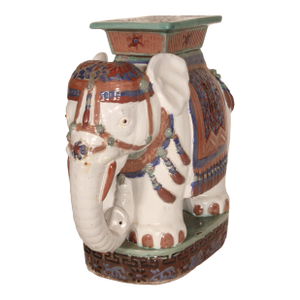 Polychrome Decorated Terra Cotta Elephant Form Garden Seat