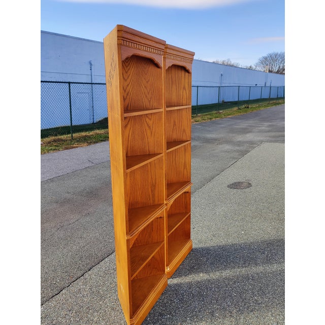 Late 20th Century Vintage Pair of Traditional Style Solid Oak Corner Shelving Units / Etageres For Sale - Image 5 of 9