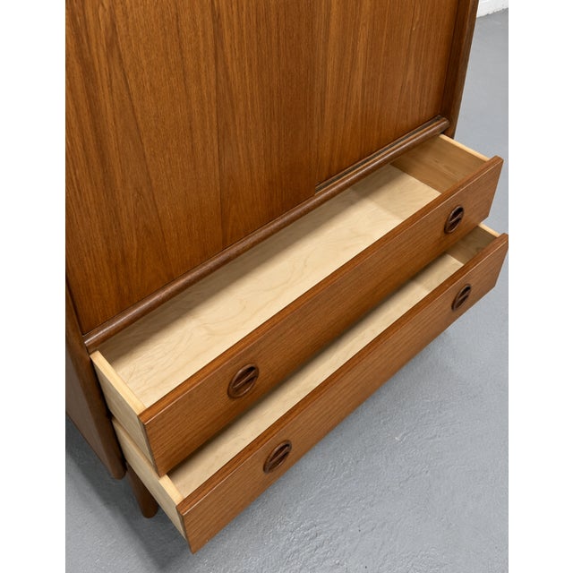 Mid Century Modern Teak Cabinet / Danish Modern Armoire / Sliding Door Highboy Dresser / Vintage Scandinavian Storage Cabinet, C. 1960’s For Sale - Image 11 of 15