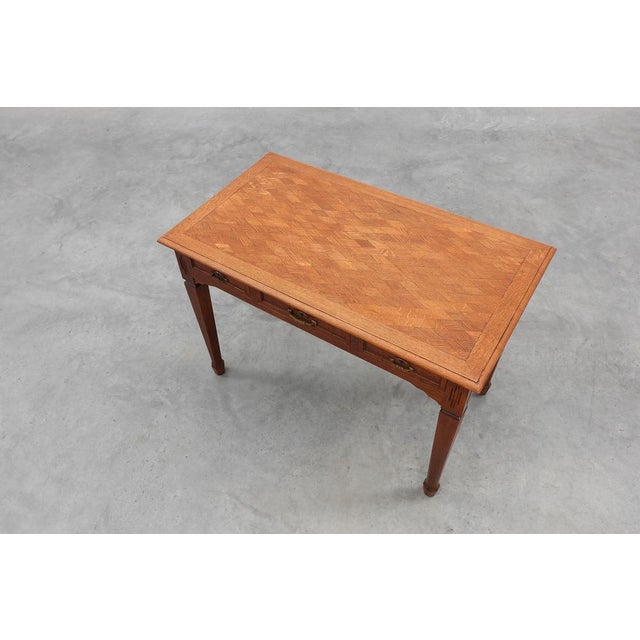 Art Deco Carved Oak Table with Copper Details, Belgium, 1920s For Sale - Image 10 of 13