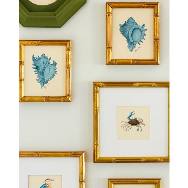 Nautical Original Hand-Painted Blue Seashell Painting, Framed For Sale - Image 3 of 3