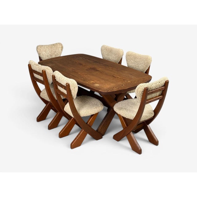 Mid-Century Modern Danish Modern, Brutalist Dining Room Set, Pine, Shearling, Denmark, 1960s For Sale - Image 3 of 13
